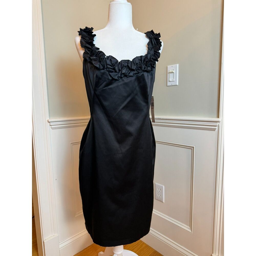 Maggy London NWT Black Ruffle Trim Sheath Cocktail Dress Size 10